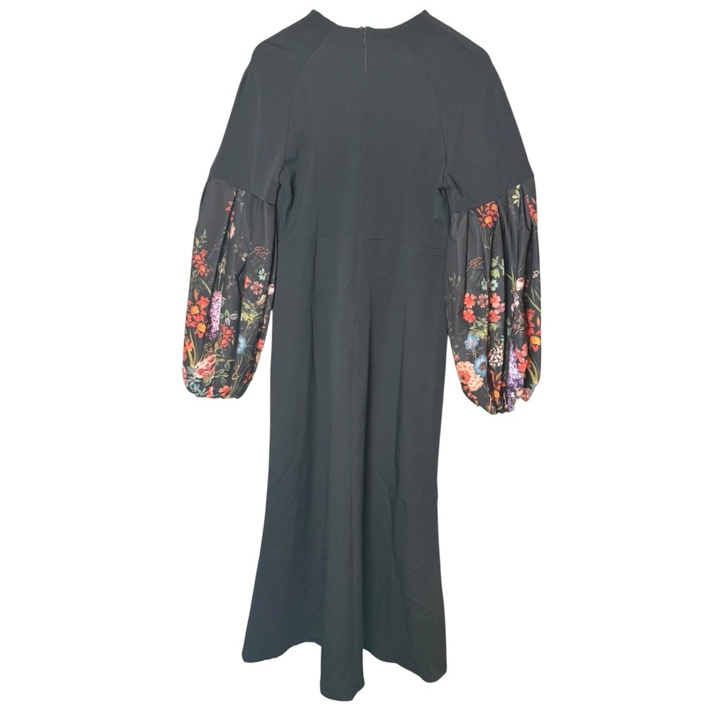 Annah Hariri Black Floral Puff Sleeve Maxi Dress Size 8 Modest Long Evening - Picture 5 of 7